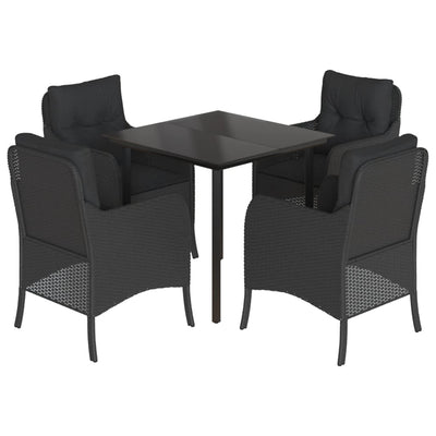 5 Piece Garden Dining Set with Cushions Black Poly Rattan