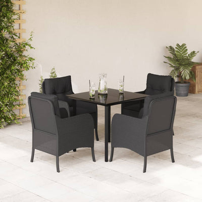 5 Piece Garden Dining Set with Cushions Black Poly Rattan