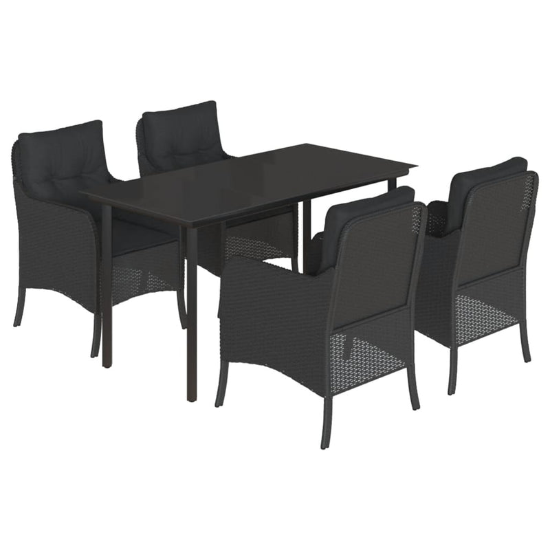 5 Piece Garden Dining Set with Cushions Black Poly Rattan