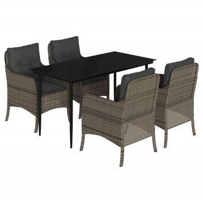 5 Piece Garden Dining Set with Cushions Grey Poly Rattan