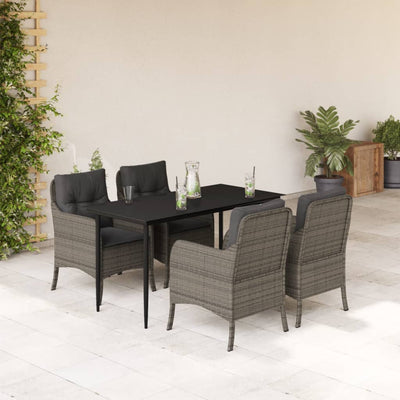 5 Piece Garden Dining Set with Cushions Grey Poly Rattan