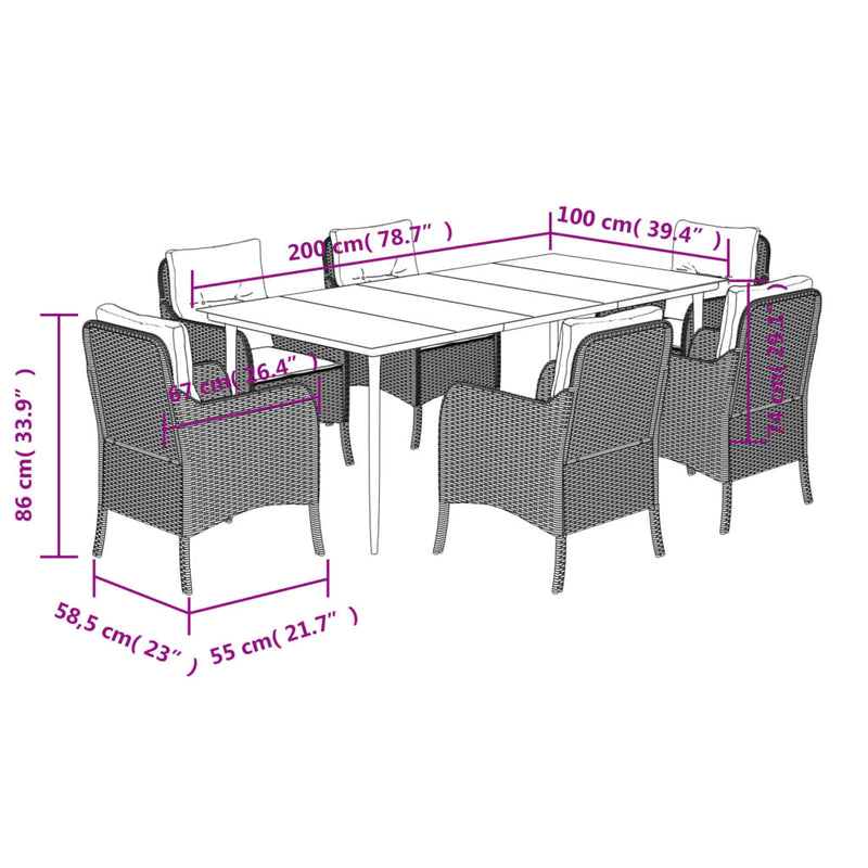 7 Piece Garden Dining Set with Cushions Grey Poly Rattan