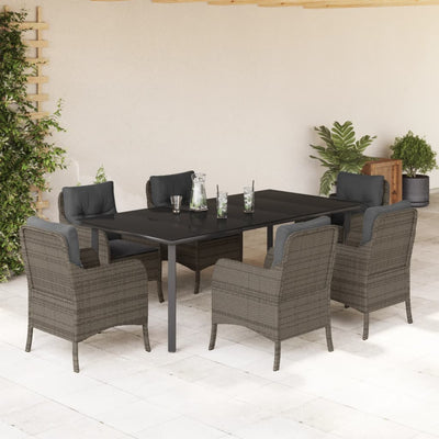 7 Piece Garden Dining Set with Cushions Grey Poly Rattan