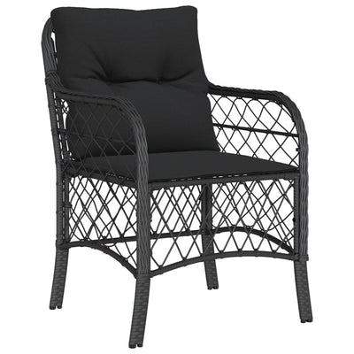 3 Piece Bistro Set with Cushions Black Poly Rattan