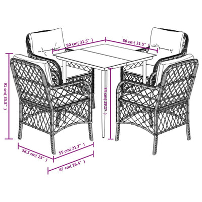 5 Piece Garden Dining Set with Cushions Black Poly Rattan