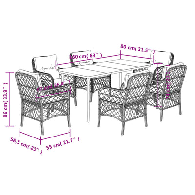 7 Piece Garden Dining Set with Cushions Black Poly Rattan