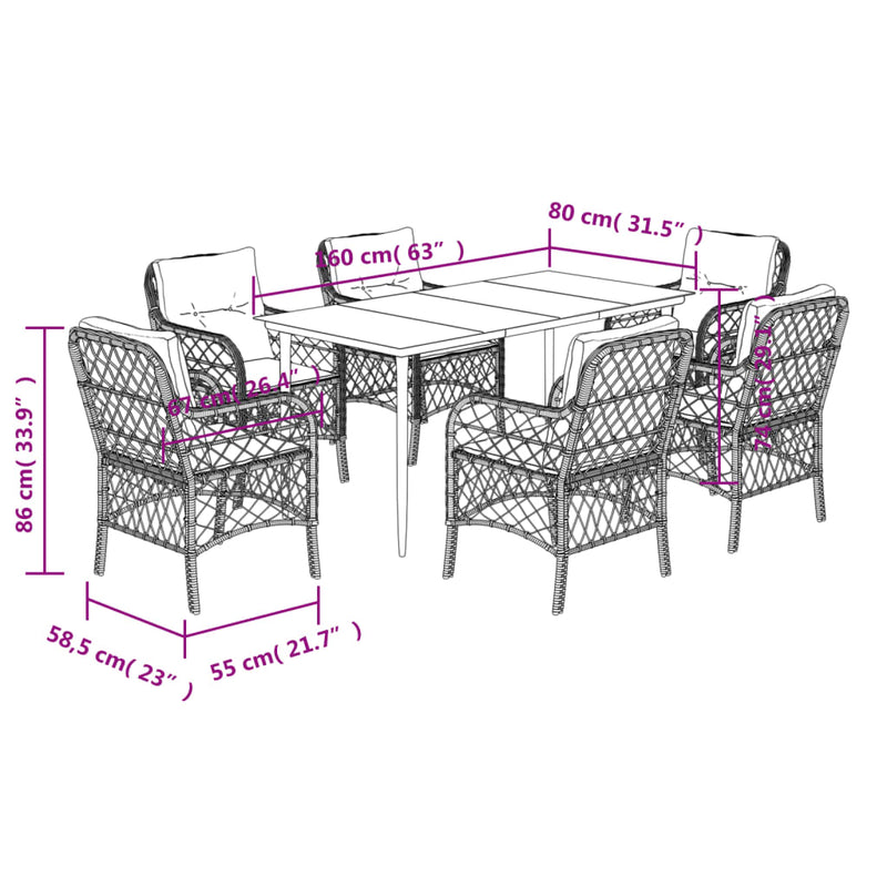 7 Piece Garden Dining Set with Cushions Black Poly Rattan