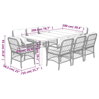 9 Piece Garden Dining Set with Cushions Black Poly Rattan