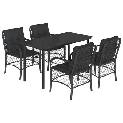 5 Piece Garden Dining Set with Cushions Black Poly Rattan