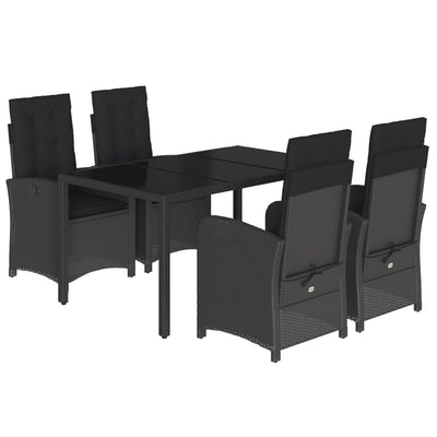 5 Piece Garden Dining Set with Cushions Black Poly Rattan