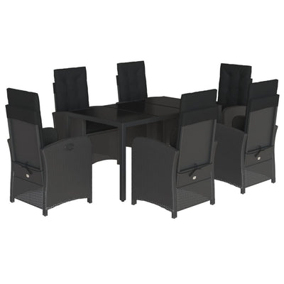 7 Piece Garden Dining Set with Cushions Black Poly Rattan