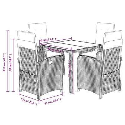 5 Piece Garden Dining Set with Cushions Grey Poly Rattan