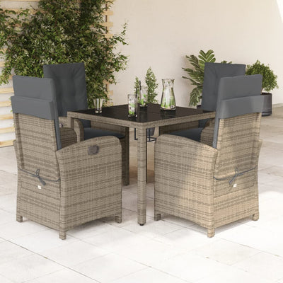 5 Piece Garden Dining Set with Cushions Grey Poly Rattan