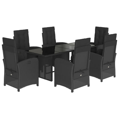 7 Piece Garden Dining Set with Cushions Black Poly Rattan