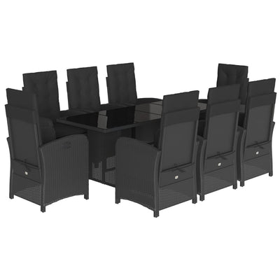 9 Piece Garden Dining Set with Cushions Black Poly Rattan