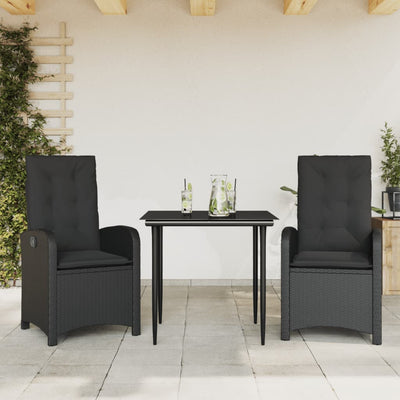 3 Piece Garden Dining Set with Cushions Black Poly Rattan