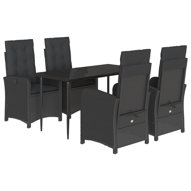 5 Piece Garden Dining Set with Cushions Black Poly Rattan