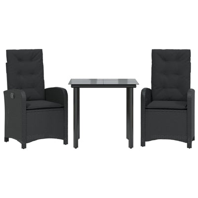 3 Piece Garden Dining Set with Cushions Black Poly Rattan