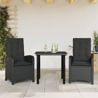 3 Piece Garden Dining Set with Cushions Black Poly Rattan