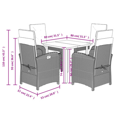 5 Piece Garden Dining Set with Cushions Black Poly Rattan