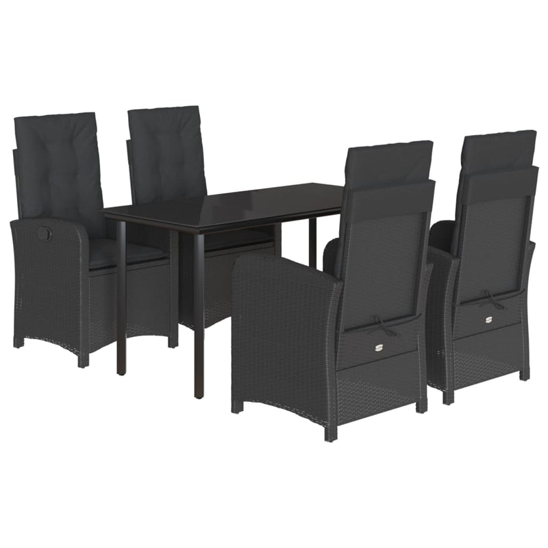 5 Piece Garden Dining Set with Cushions Black Poly Rattan