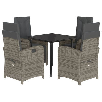 5 Piece Garden Dining Set with Cushions Grey Poly Rattan