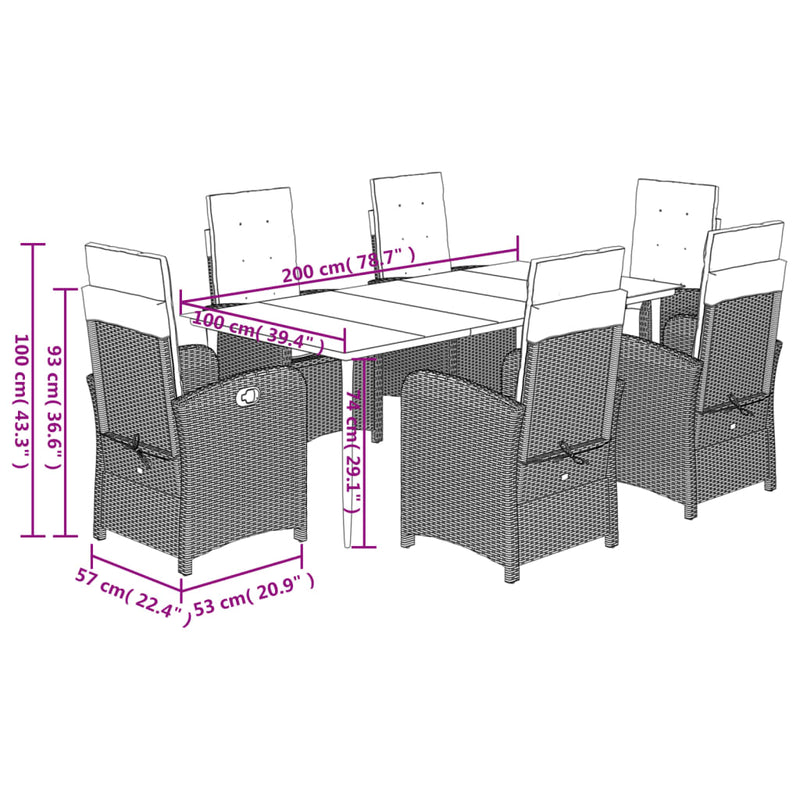 7 Piece Garden Dining Set with Cushions Grey Poly Rattan