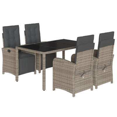 5 Piece Garden Dining Set with Cushions Grey Poly Rattan