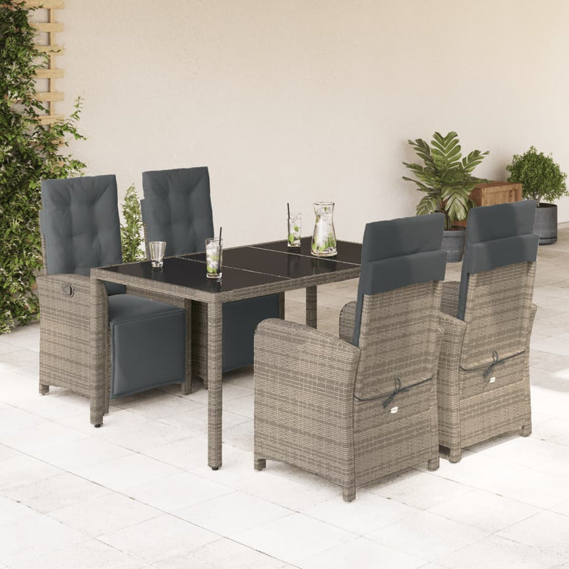 5 Piece Garden Dining Set with Cushions Grey Poly Rattan