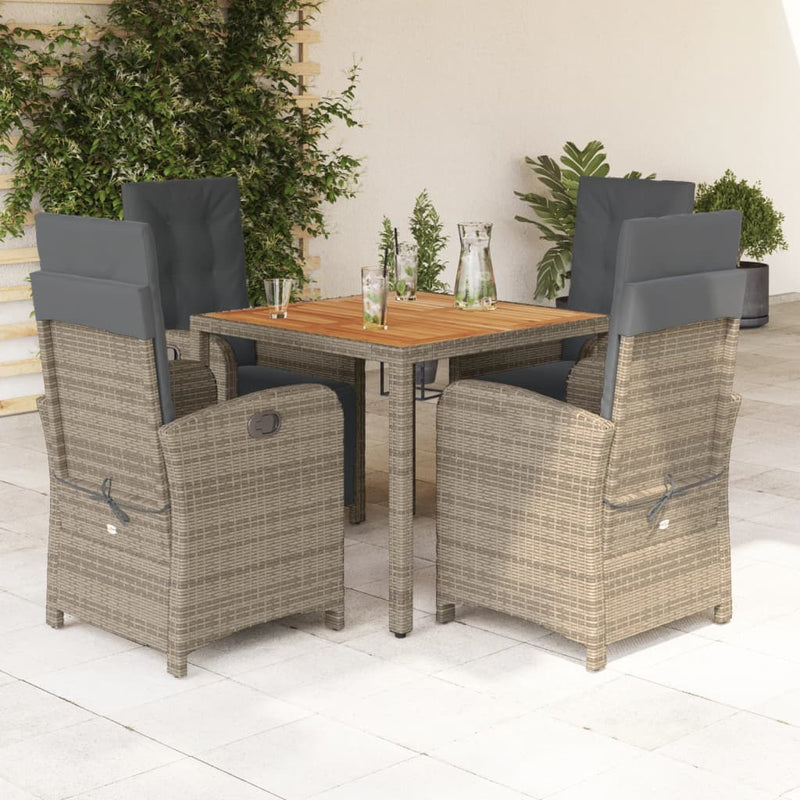 5 Piece Garden Dining Set with Cushions Grey Poly Rattan