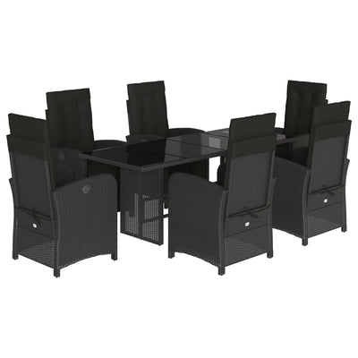 7 Piece Garden Dining Set with Cushions Black Poly Rattan