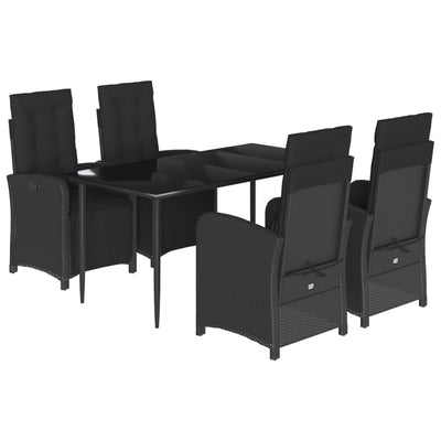 5 Piece Garden Dining Set with Cushions Black Poly Rattan