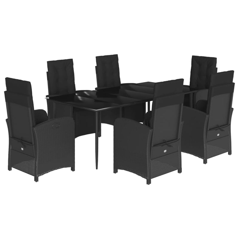 7 Piece Garden Dining Set with Cushions Black Poly Rattan