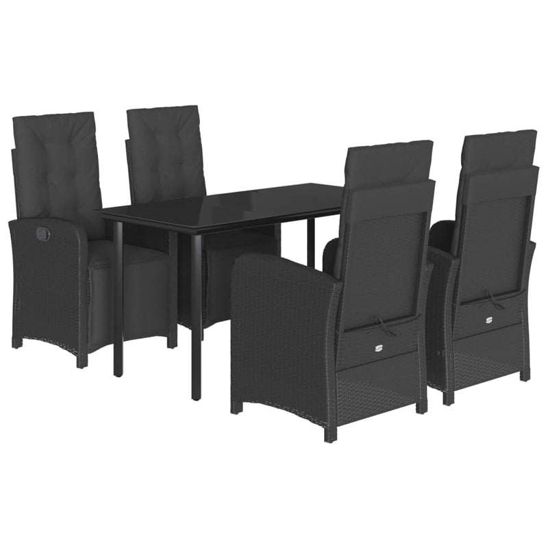 5 Piece Garden Dining Set with Cushions Black Poly Rattan