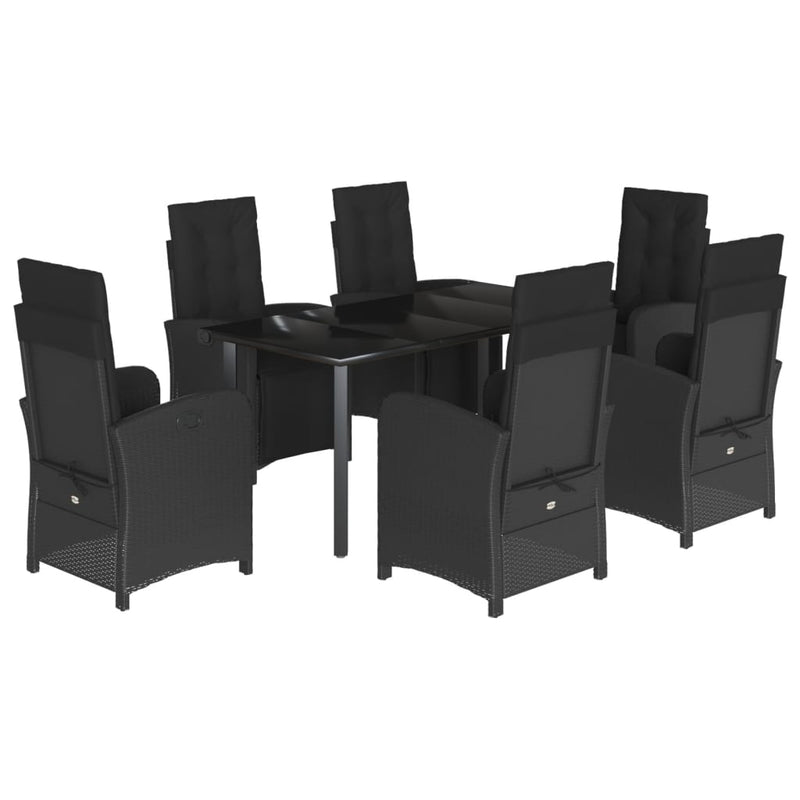 7 Piece Garden Dining Set with Cushions Black Poly Rattan