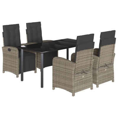 5 Piece Garden Dining Set with Cushions Grey Poly Rattan