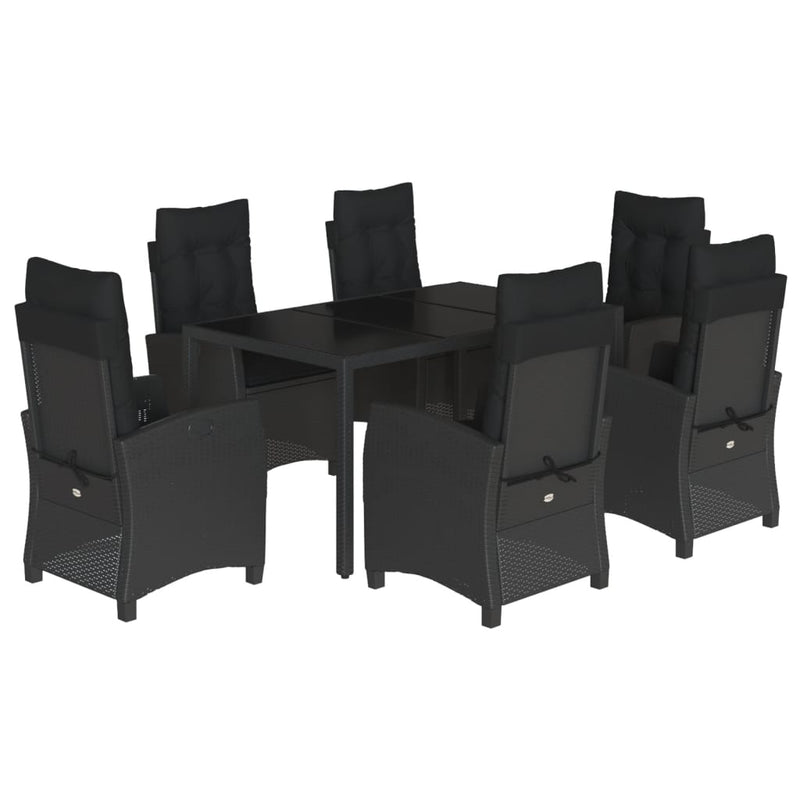 7 Piece Garden Dining Set with Cushions Black Poly Rattan