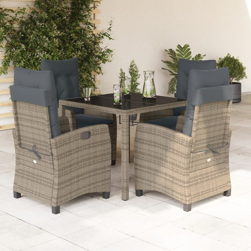 5 Piece Garden Dining Set with Cushions Grey Poly Rattan