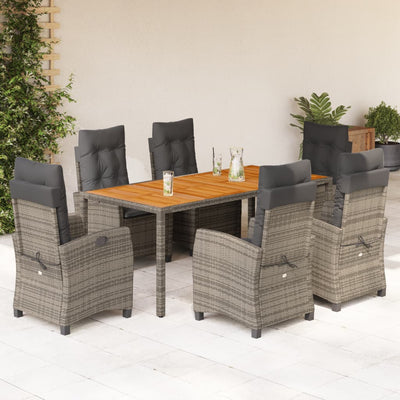 7 Piece Garden Dining Set with Cushions Grey Poly Rattan