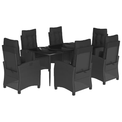 7 Piece Garden Dining Set with Cushions Black Poly Rattan