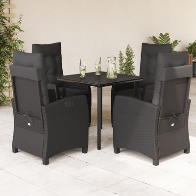 5 Piece Garden Dining Set with Cushions Black Poly Rattan