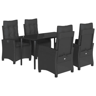 5 Piece Garden Dining Set with Cushions Black Poly Rattan