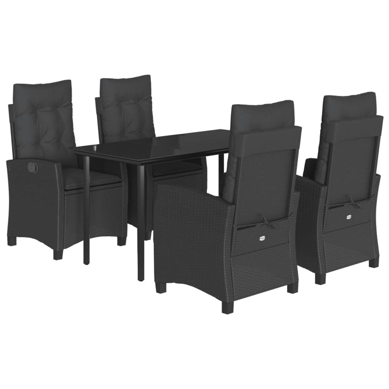 5 Piece Garden Dining Set with Cushions Black Poly Rattan