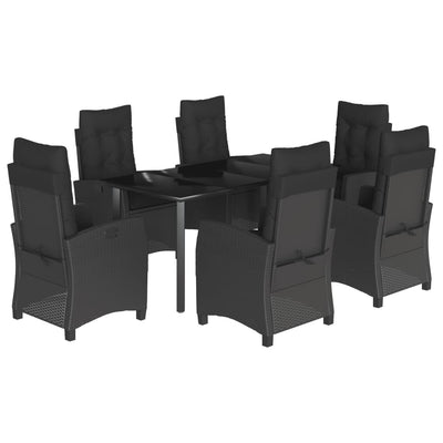 7 Piece Garden Dining Set with Cushions Black Poly Rattan