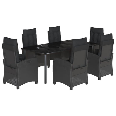 7 Piece Garden Dining Set with Cushions Black Poly Rattan