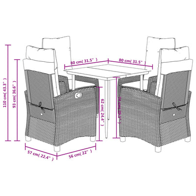 5 Piece Garden Dining Set with Cushions Grey Poly Rattan