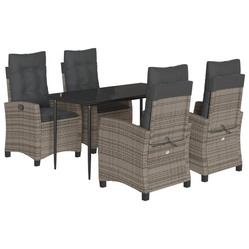 5 Piece Garden Dining Set with Cushions Grey Poly Rattan