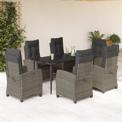 7 Piece Garden Dining Set with Cushions Grey Poly Rattan