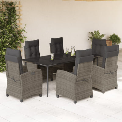 7 Piece Garden Dining Set with Cushions Grey Poly Rattan