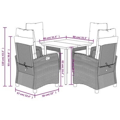 5 Piece Garden Dining Set with Cushions Grey Poly Rattan